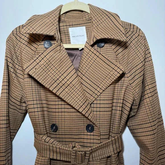 Avec Les Filles PLAID BELTED MAXI TRENCH COAT - Picture 7 of 9